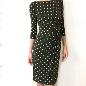 Lauren Ralph Lauren 4 Olive Green White Polka Dot Print Jersey Dress Cow…